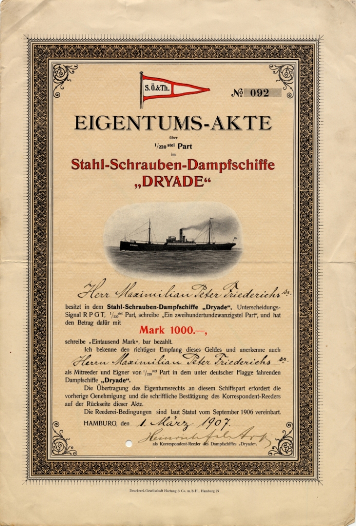 Stahl-Schrauben-Dampfschiff Dryade