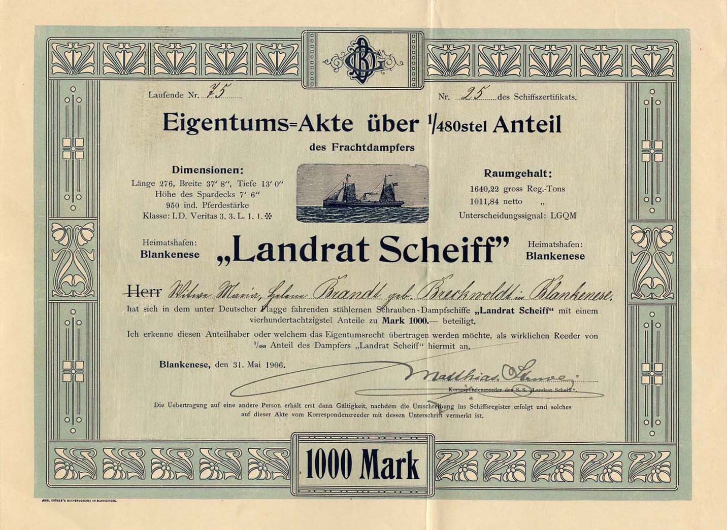 Frachtdampfer Landrat Scheiff