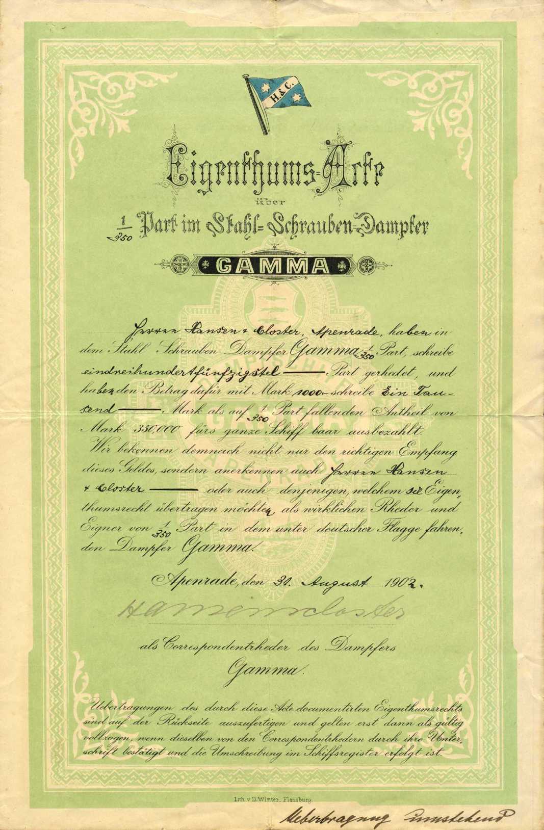 Stahl-Schrauben-Dampfer Gamma